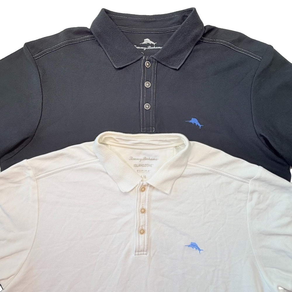 Tommy Bahama IslandZone Supima Men's Large Polo Shirts Black White Lot of 2